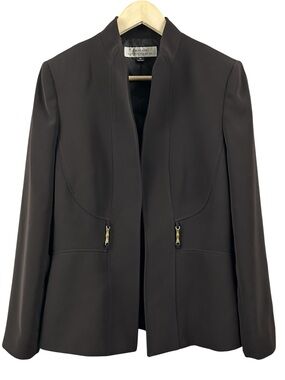Tahari Collarless Open-Front Blazer Dark Brown Size 10